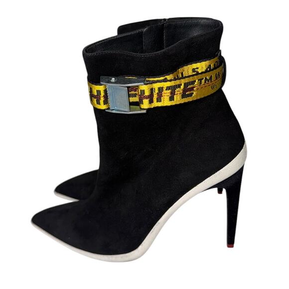 Off White Virgil Abloh Industrial Black White Suede Ankle Boots Size 40 - Picture 3 of 14